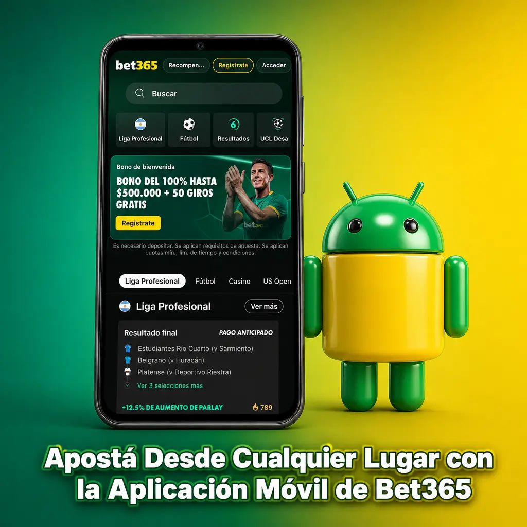 Aplicación móvil de Bet365 para Android e iOS con acceso a deportes, casino en vivo y apuestas rápidas