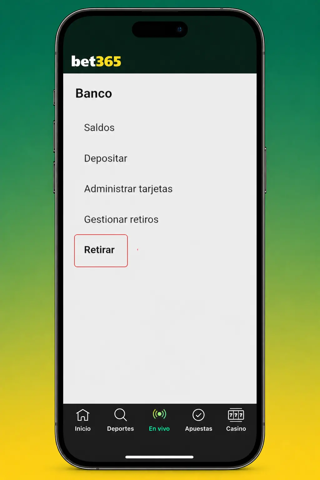Pasos para retirar dinero de Bet365: ingresá a tu cuenta, elegí el método y confirmá el monto a retirar.