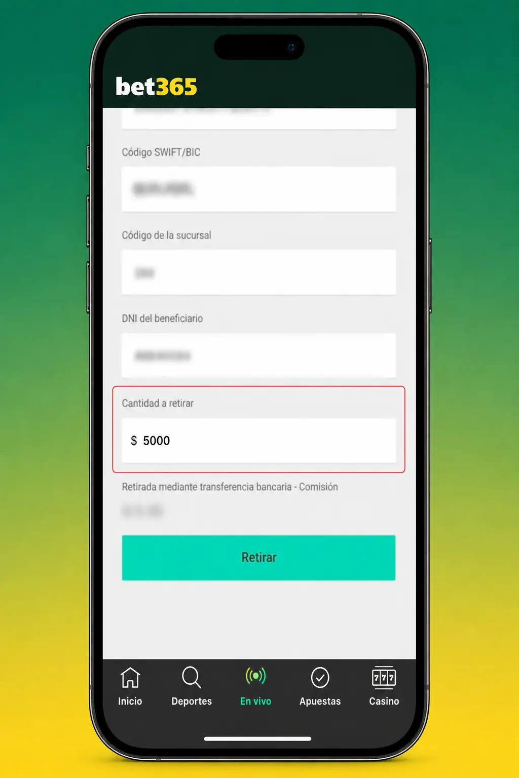 Pasos para retirar dinero de tu cuenta Bet365: ingresá, elegí método de pago, definí el monto y confirmá la solicitud.