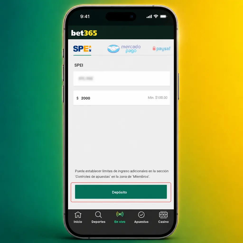 Pasos para depositar en Bet365 Argentina: elegí método de pago, ingresá el monto y confirmá la operación