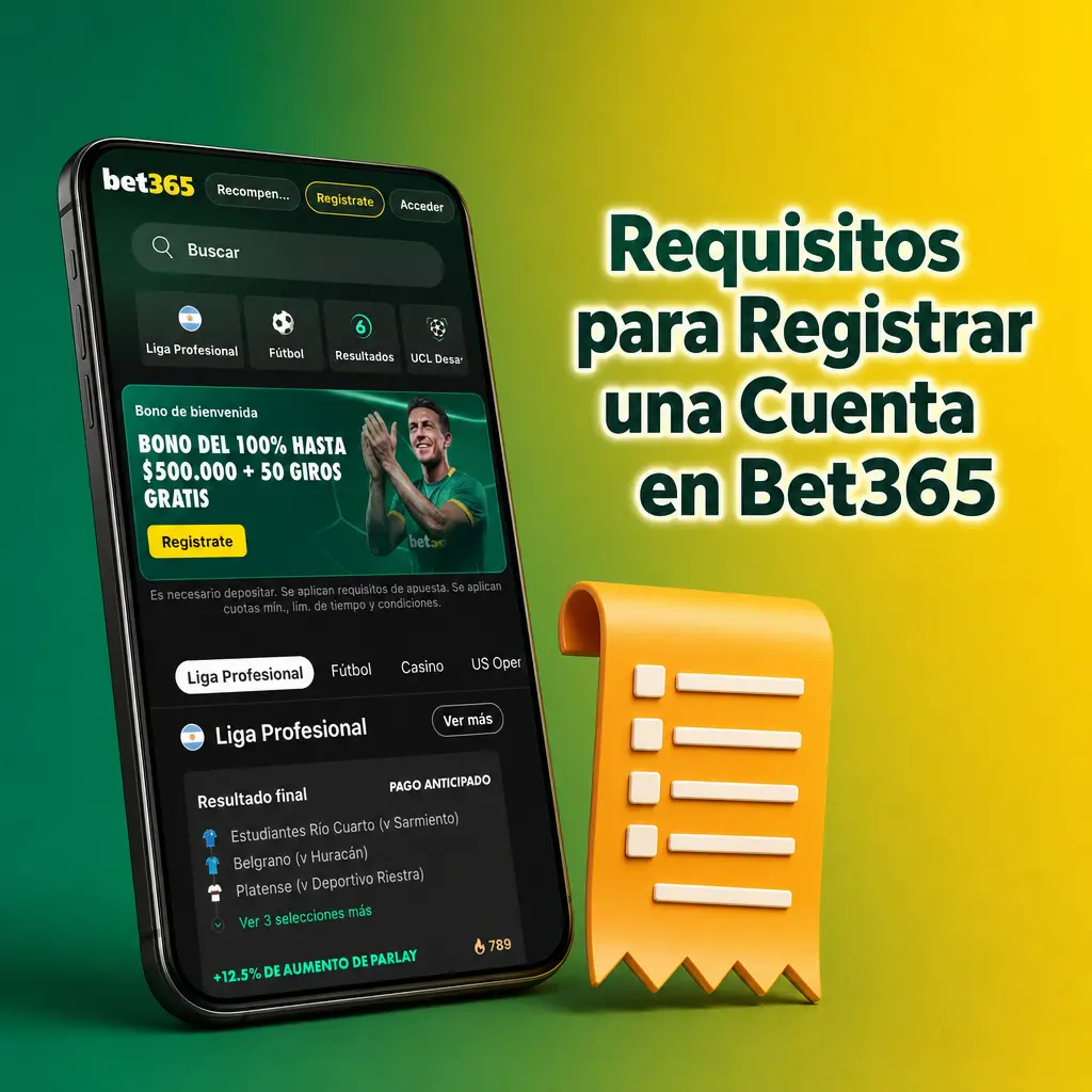 Requisitos para registrarte en Bet365 Argentina: ser mayor de 18 años, DNI válido, domicilio en el país y aceptar términos y condiciones.